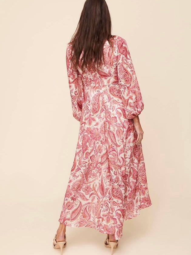 Pink Paisley Twist Front Maxi Dress W/ Pockets