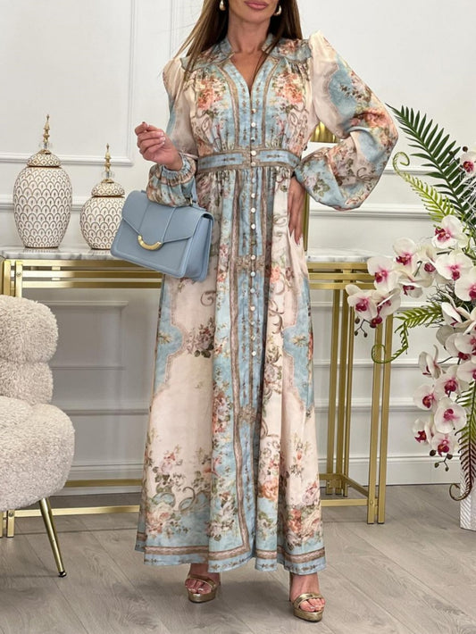 Floral Button Long Sleeve Maxi Dress