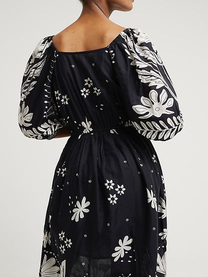 Puff Sleeve Floral Summer Midi Dress