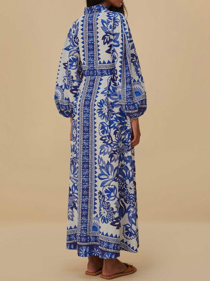 Button Up Printed Long Sleeve Maxi Dress