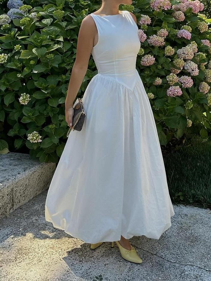 White Sleeveless Midi Dress