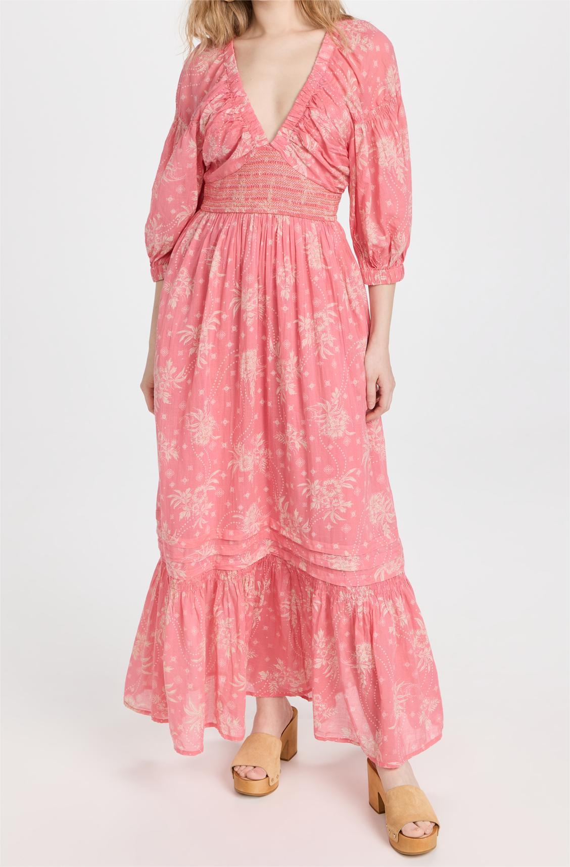 Pink Floral Cotton Maxi Dress