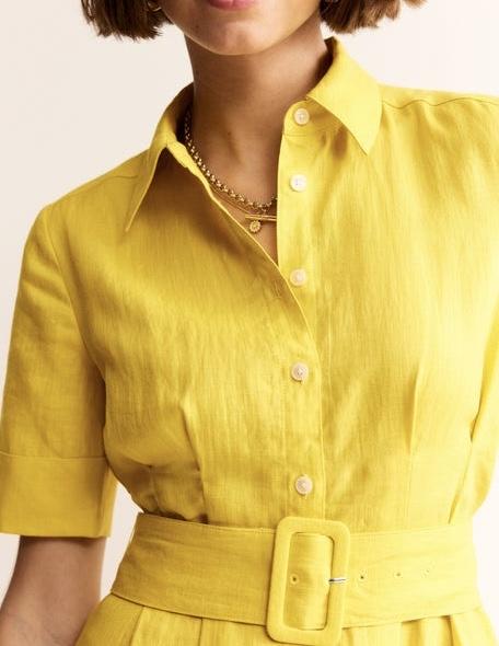 Yellow Linen Midi Dress