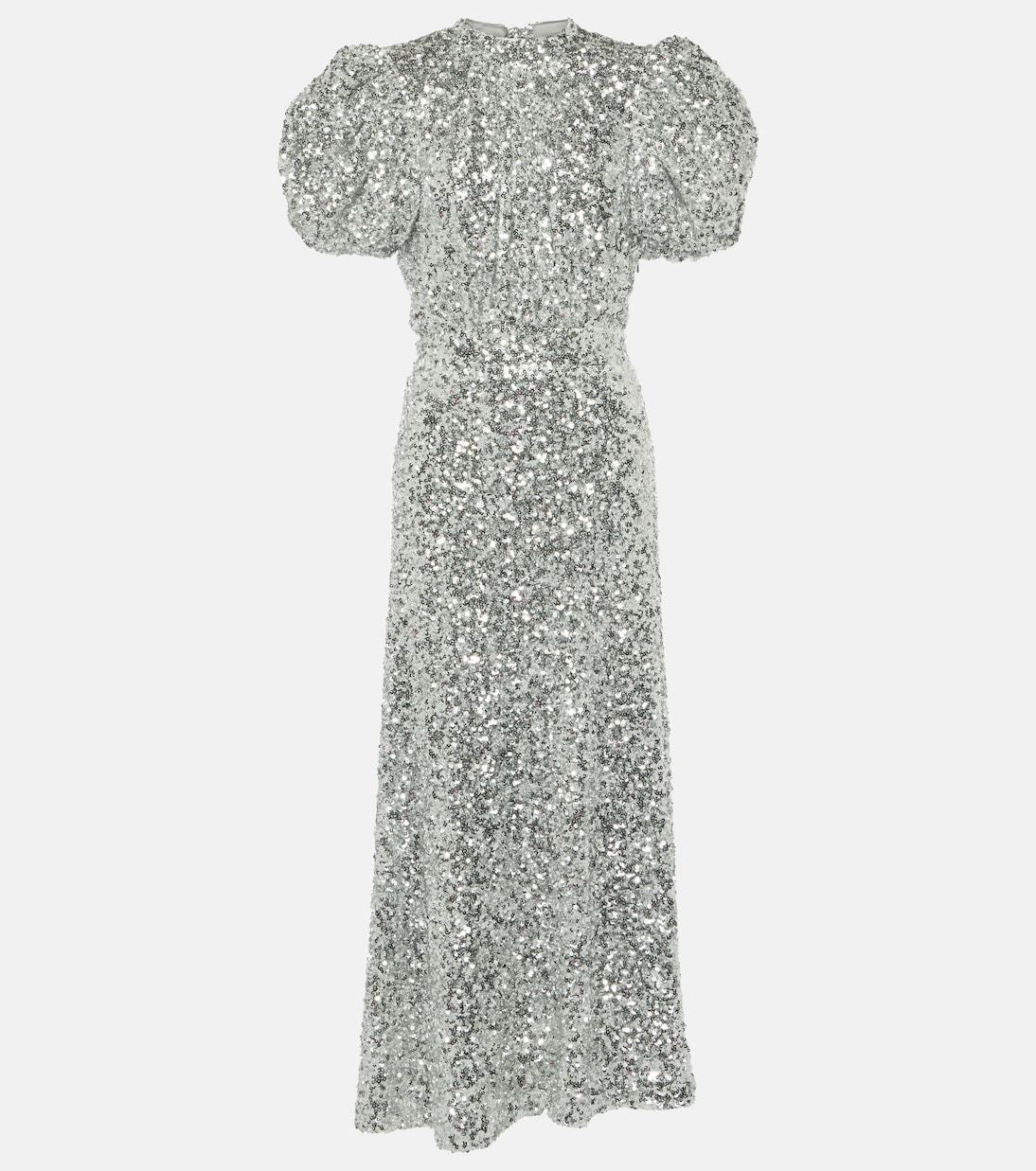 Puff Sleeve Sequined Midi Dress