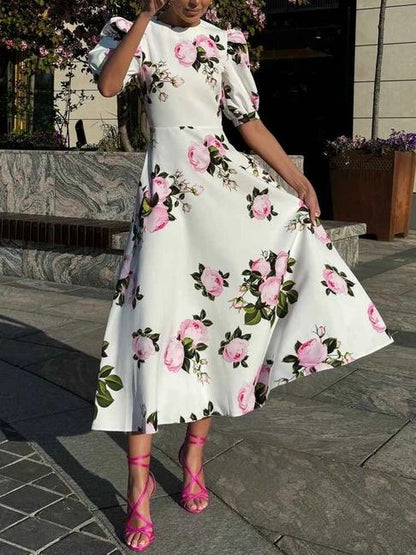 Floral Print One Shoulder A-line Midi Dress