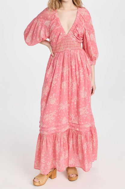 Pink Floral Cotton Maxi Dress