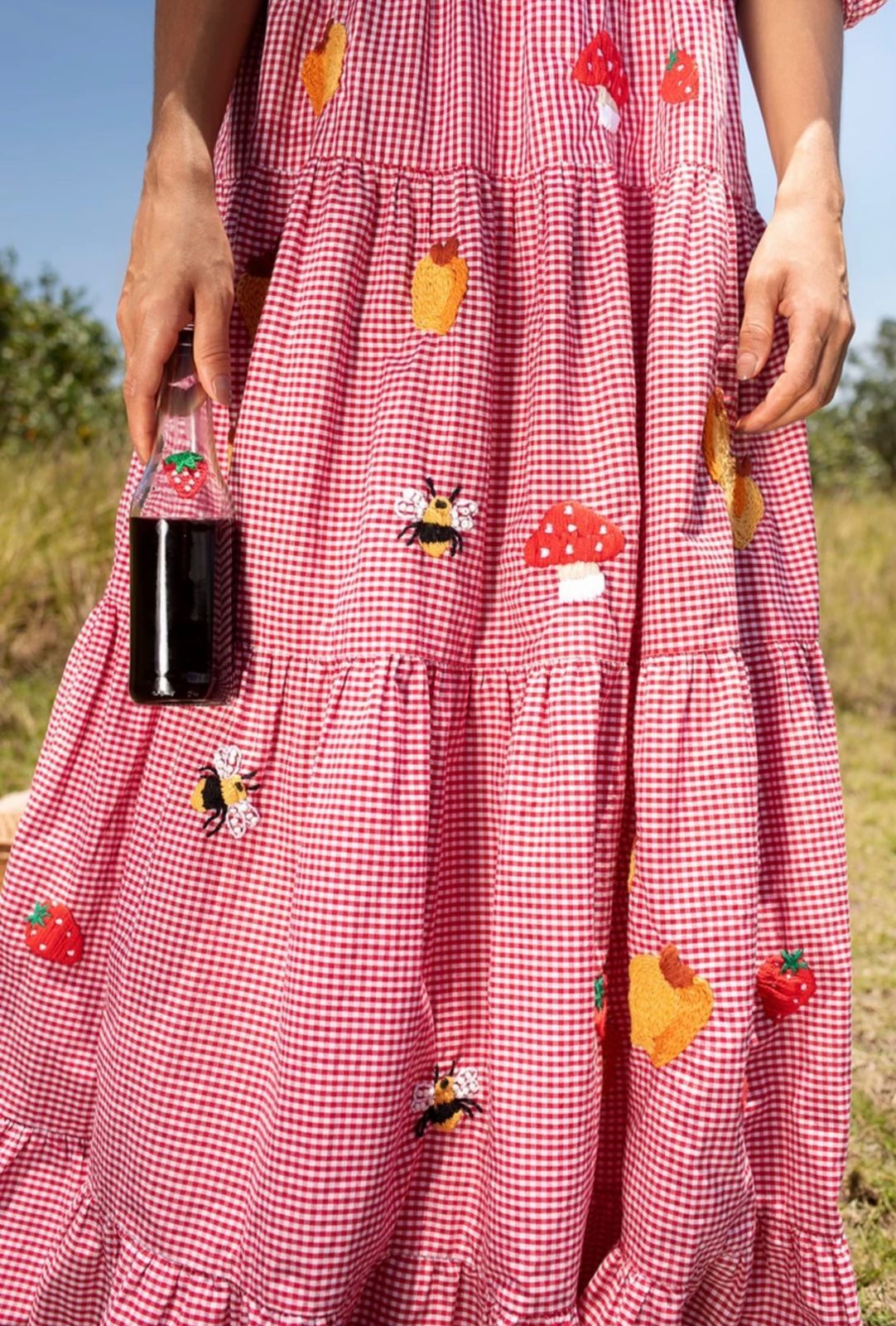 Black&White Plaid Square Neck Smocked Maxi Dress