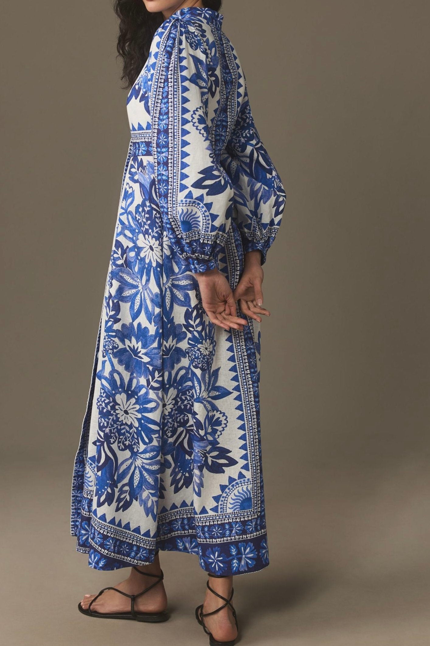 Button Up Printed Long Sleeve Maxi Dress