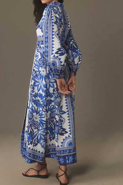 Button Up Printed Long Sleeve Maxi Dress