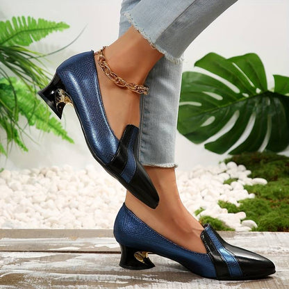 Fashion High Heels Pointed Toe Block Heel Leather Shoes