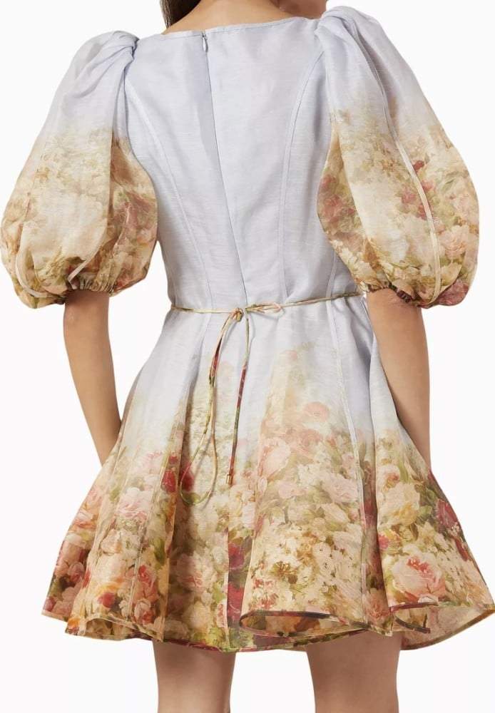 Elegant Floral Puff Sleeve Dress