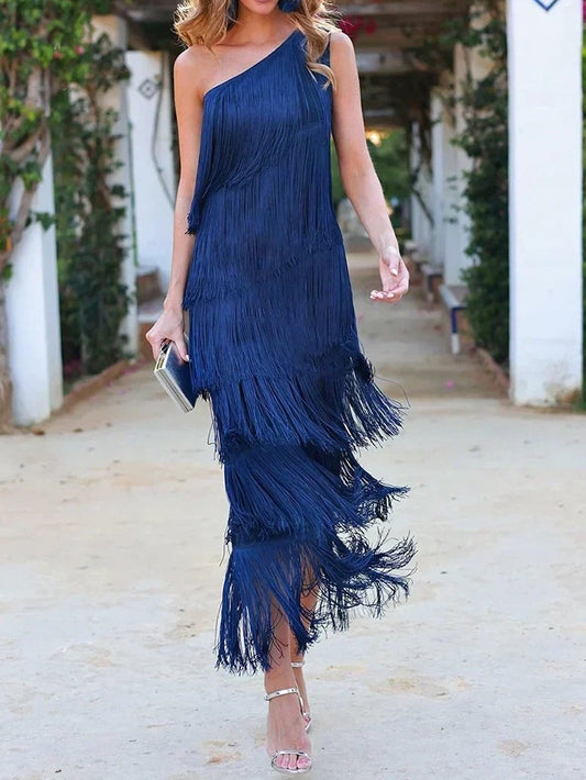 Off-Shoulder Elegant Fringe Dress