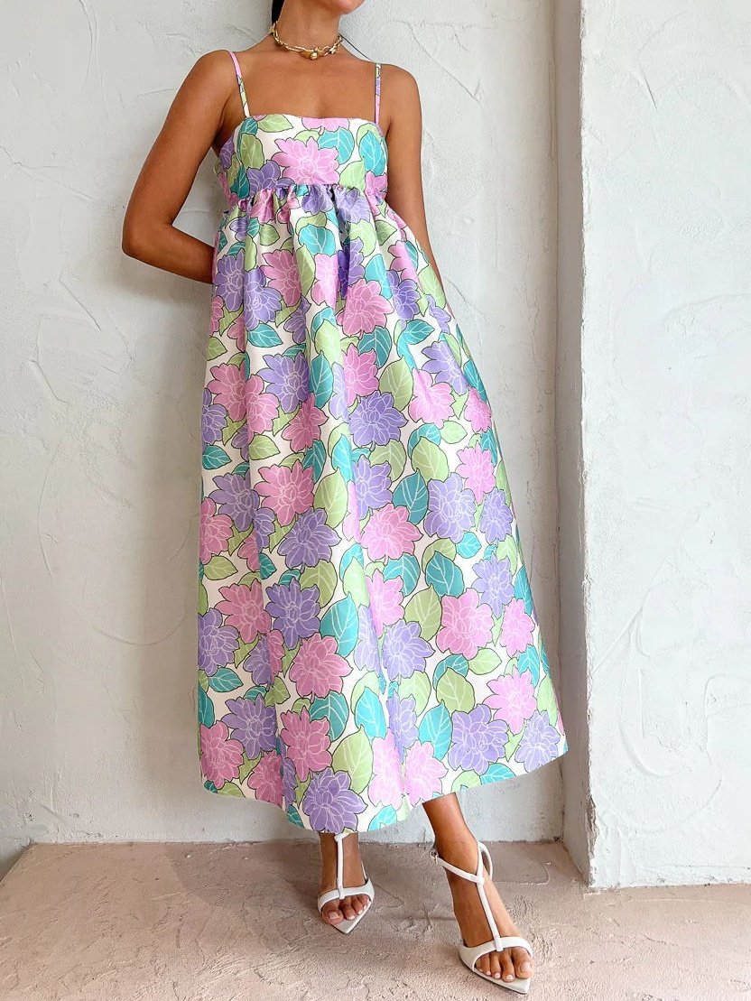 Printed Strapless Backless Swing Dress