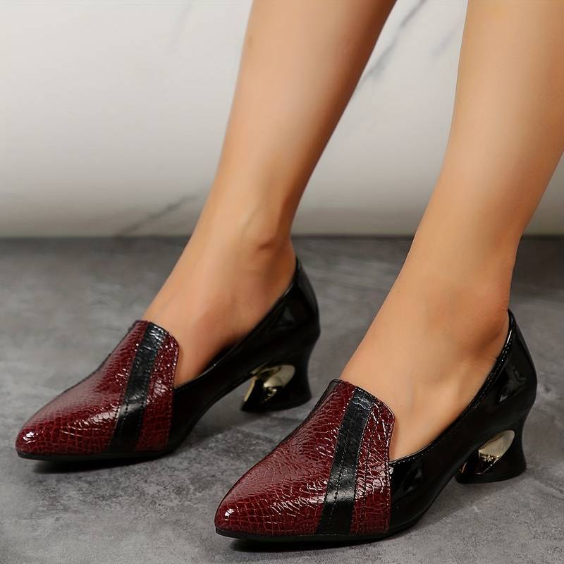 Fashion High Heels Pointed Toe Block Heel Leather Shoes