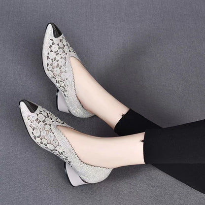 Sparkly Crystal Block Heel Pumps