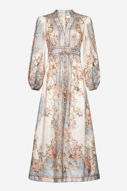 Floral Button Long Sleeve Maxi Dress