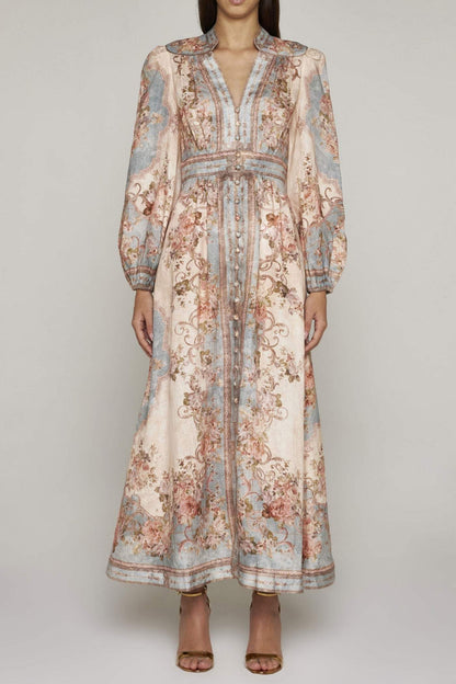 Floral Button Long Sleeve Maxi Dress