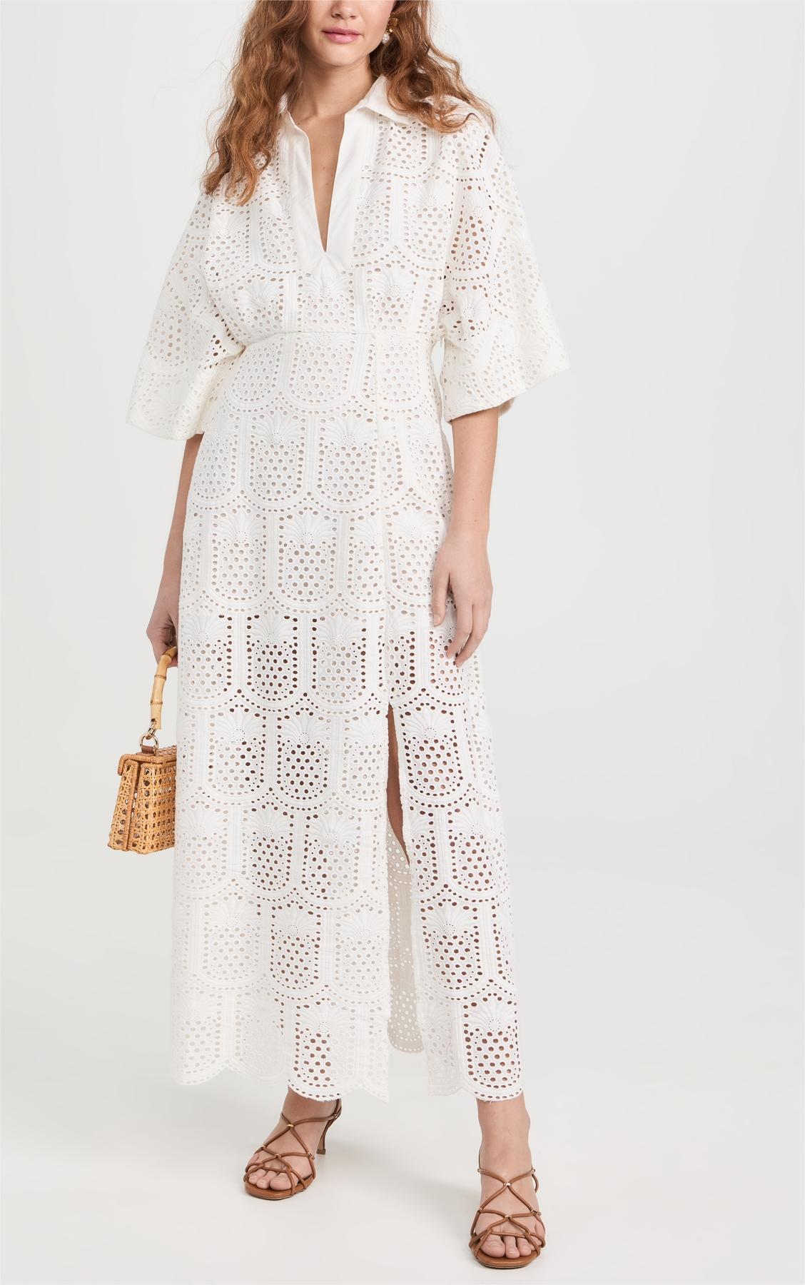 SOIDEE LONG DRESS EYELET WHITE