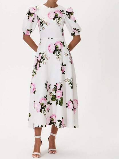 Floral Print One Shoulder A-line Midi Dress