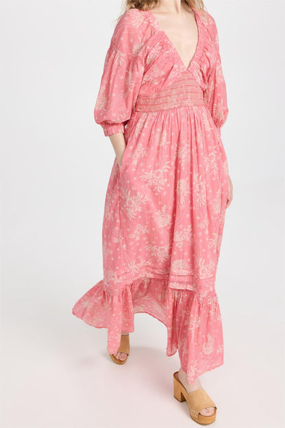 Pink Floral Cotton Maxi Dress