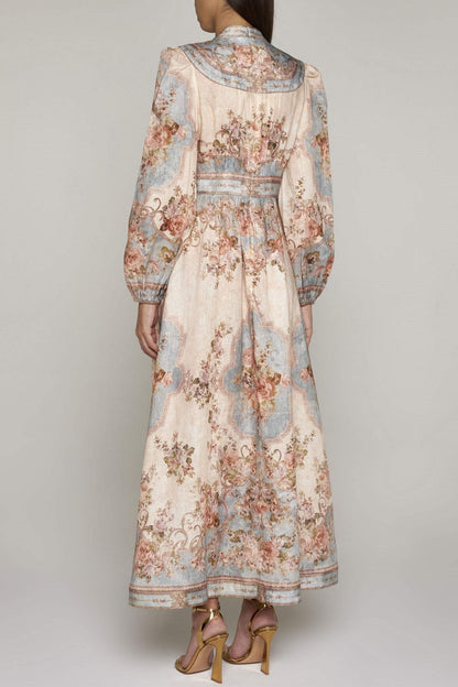 Floral Button Long Sleeve Maxi Dress