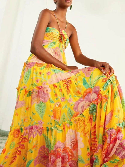 Floral Ruffle Hem Cami Maxi Dress