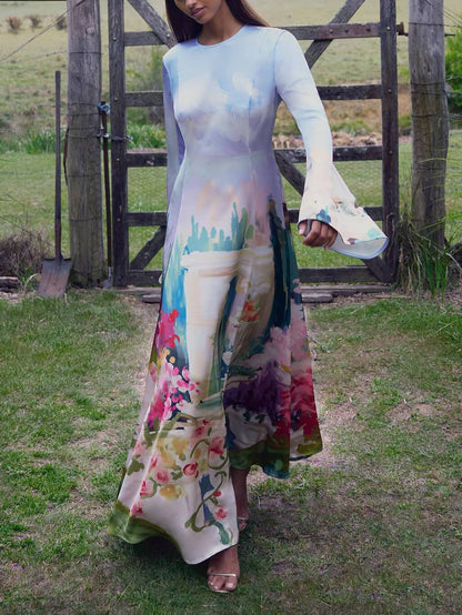 Satin Graffiti Print Maxi Dress