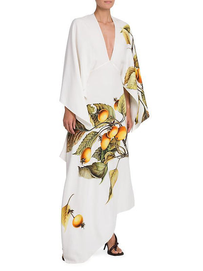 Deep V Neck Printed Maxi Dress