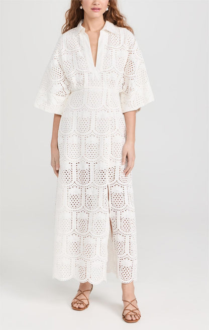 SOIDEE LONG DRESS EYELET WHITE