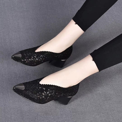 Sparkly Crystal Block Heel Pumps