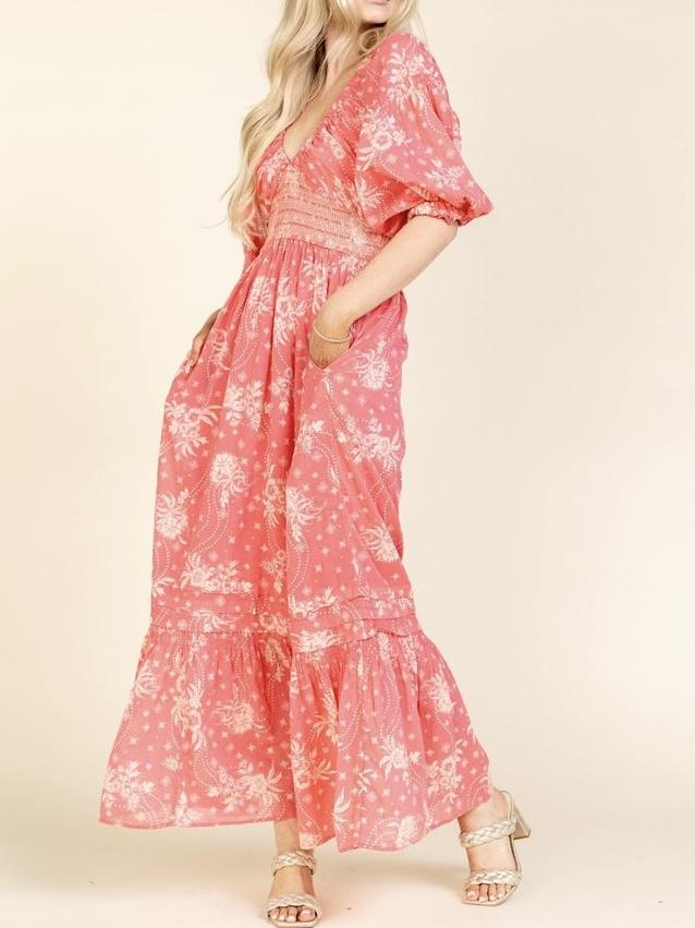 Pink Floral Cotton Maxi Dress