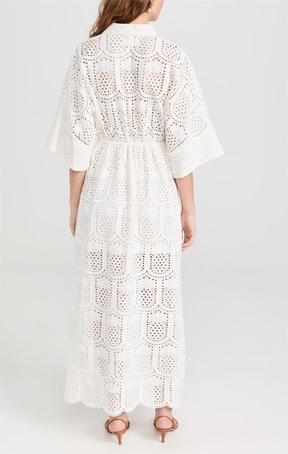 SOIDEE LONG DRESS EYELET WHITE