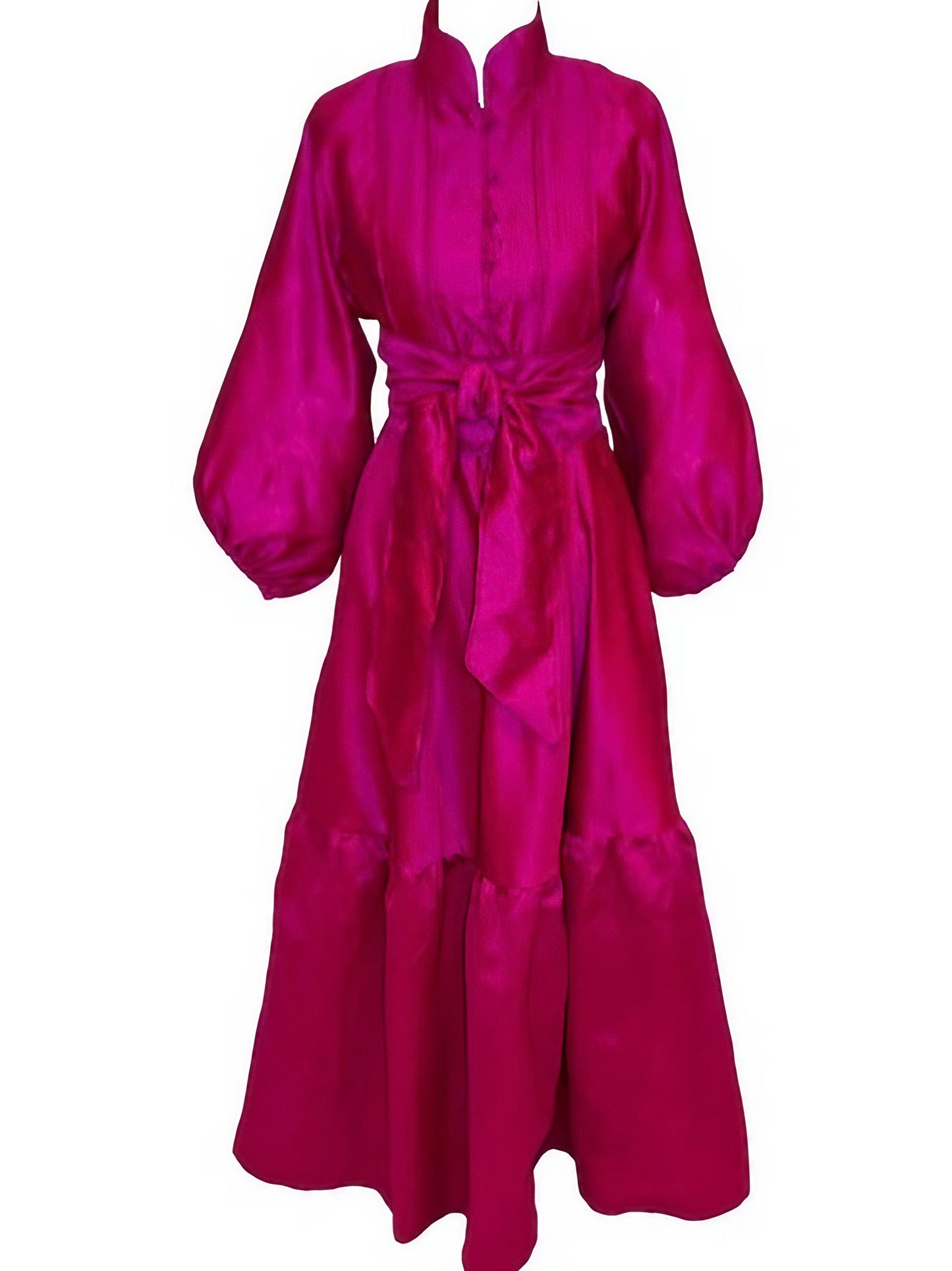 Hot Pink Button Down Satin Maxi Dress