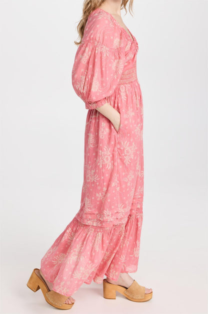 Pink Floral Cotton Maxi Dress