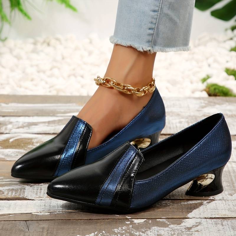 Fashion High Heels Pointed Toe Block Heel Leather Shoes