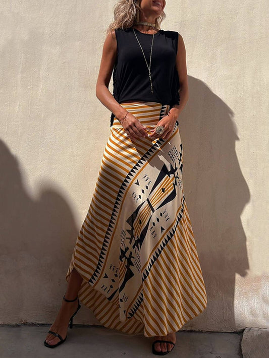 Geometric Print Elastic Waist Maxi Skirt