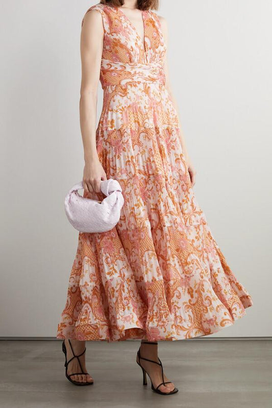 Printed Organza Maxi Dress