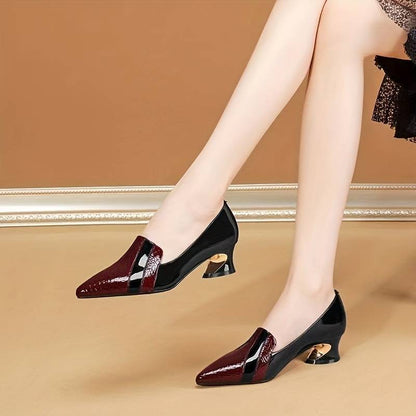 Fashion High Heels Pointed Toe Block Heel Leather Shoes