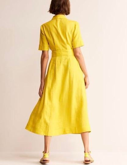 Yellow Linen Midi Dress