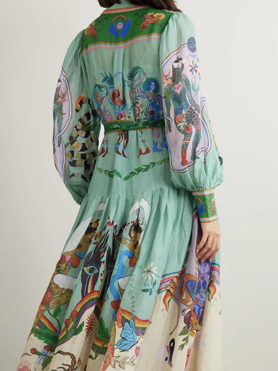 BELTED PRINTED RAMIE MAXI DRESS