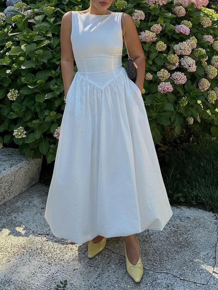 White Sleeveless Midi Dress