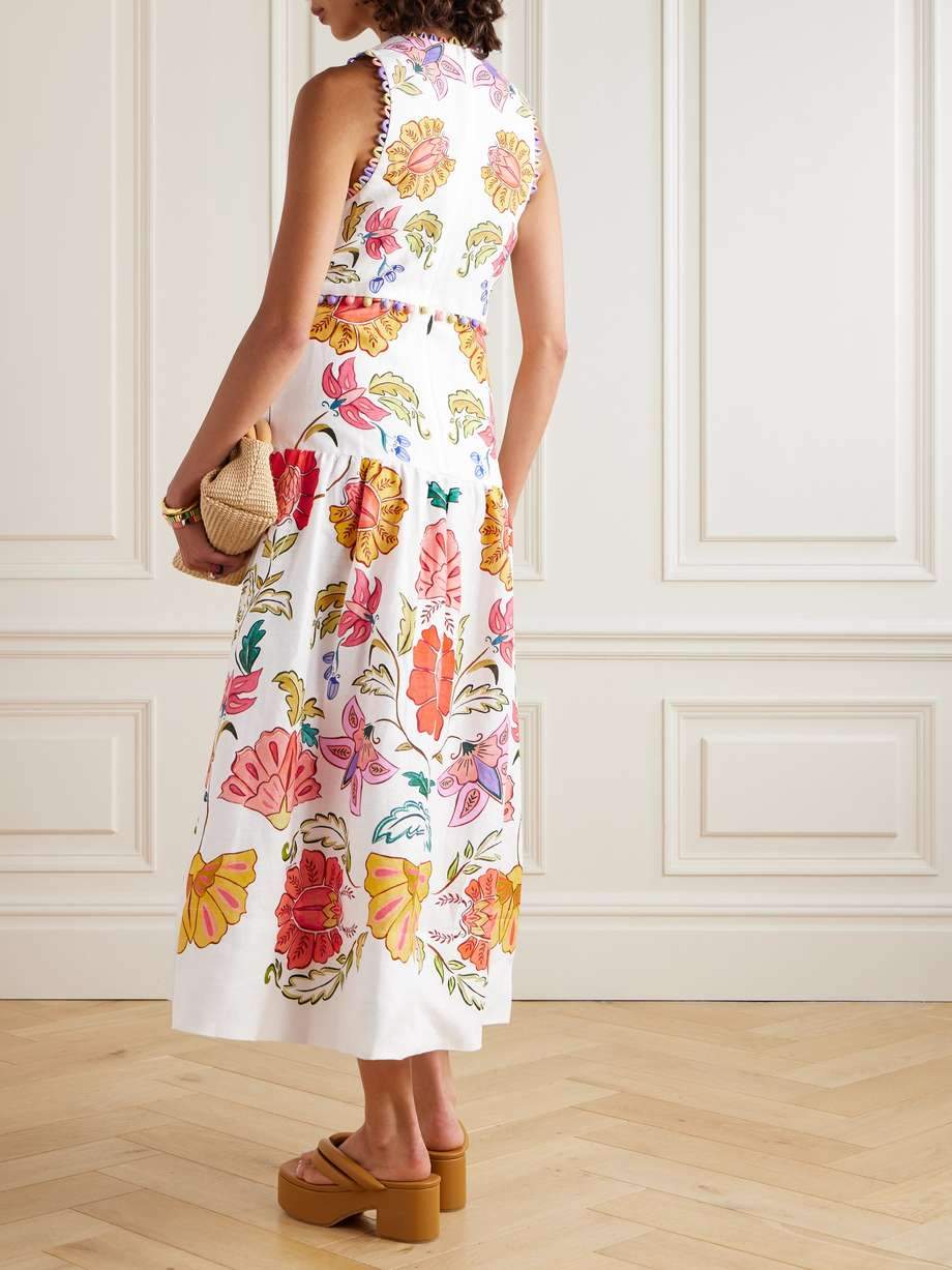 Floral Insects Off White V Neckline Sleeveless Maxi Dress