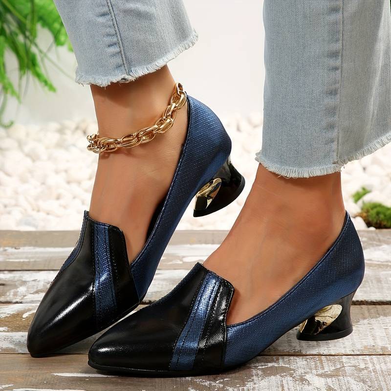 Fashion High Heels Pointed Toe Block Heel Leather Shoes