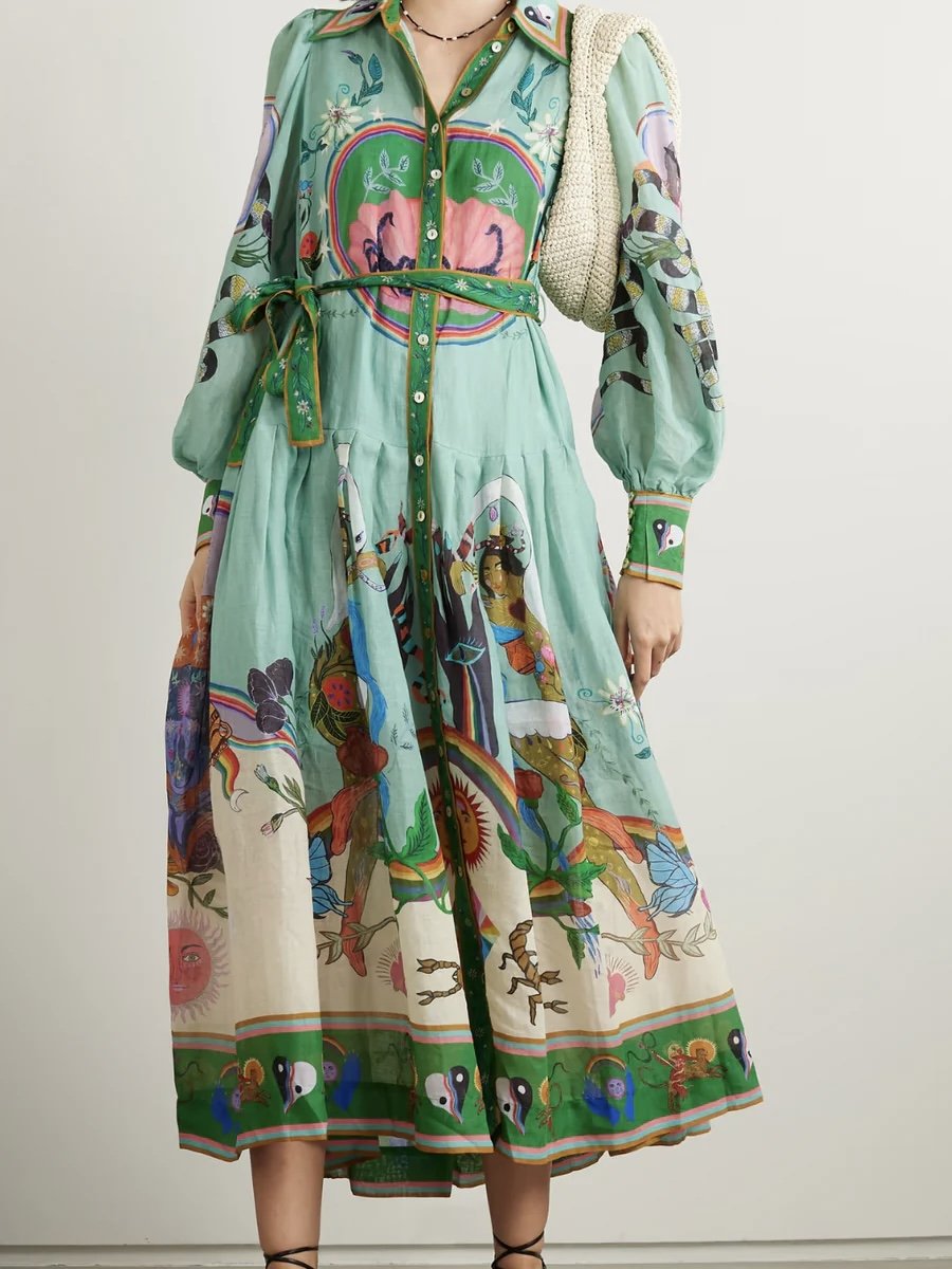 BELTED PRINTED RAMIE MAXI DRESS