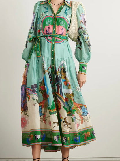 BELTED PRINTED RAMIE MAXI DRESS