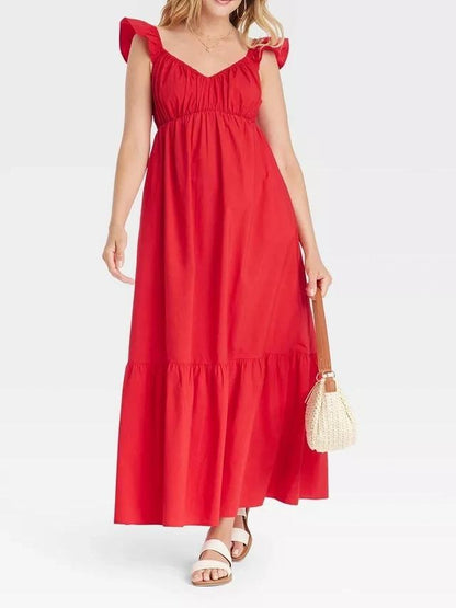 Flutter Cap Sleeve Maxi A-Line Dress(ON SALE)