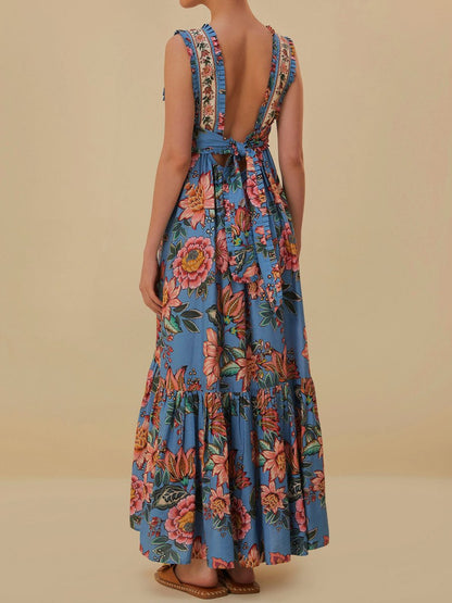 Ruffled Printed Sleeveless Maxi Dress