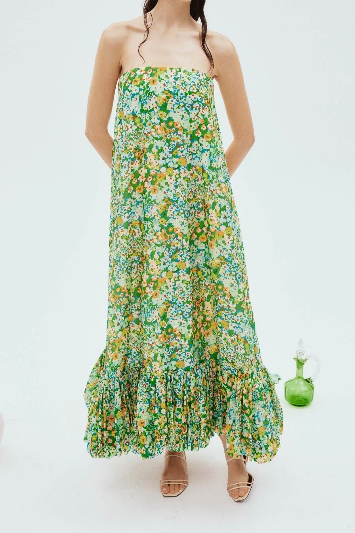 Green Floral MIDI DRESS