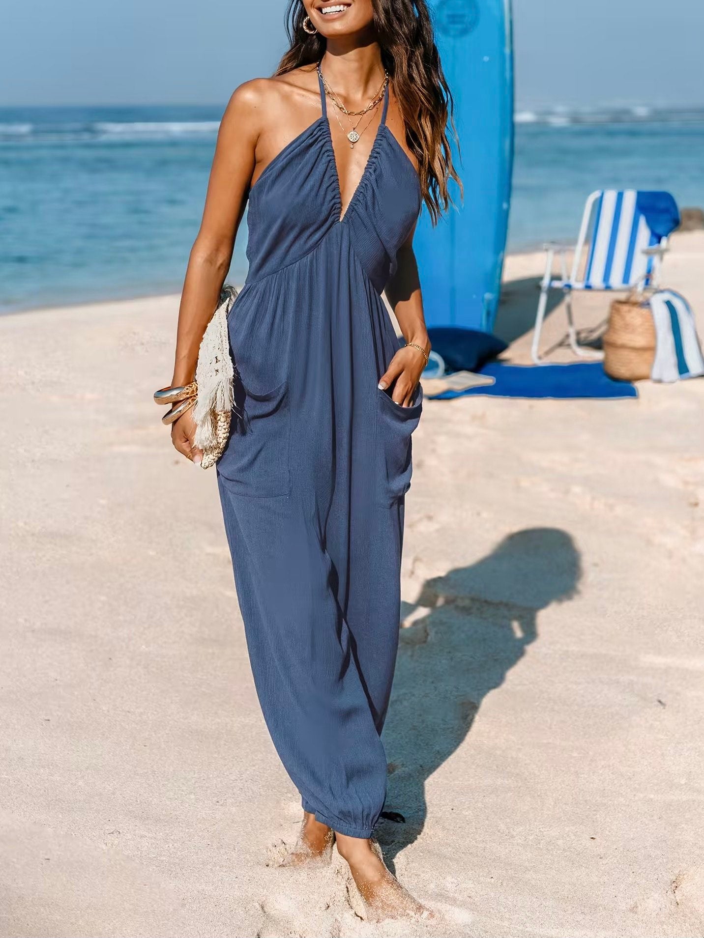 Plunge Halter Jogger Jumpsuit