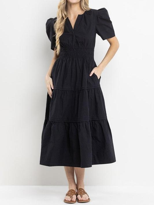 Black Tiered Midi Dress